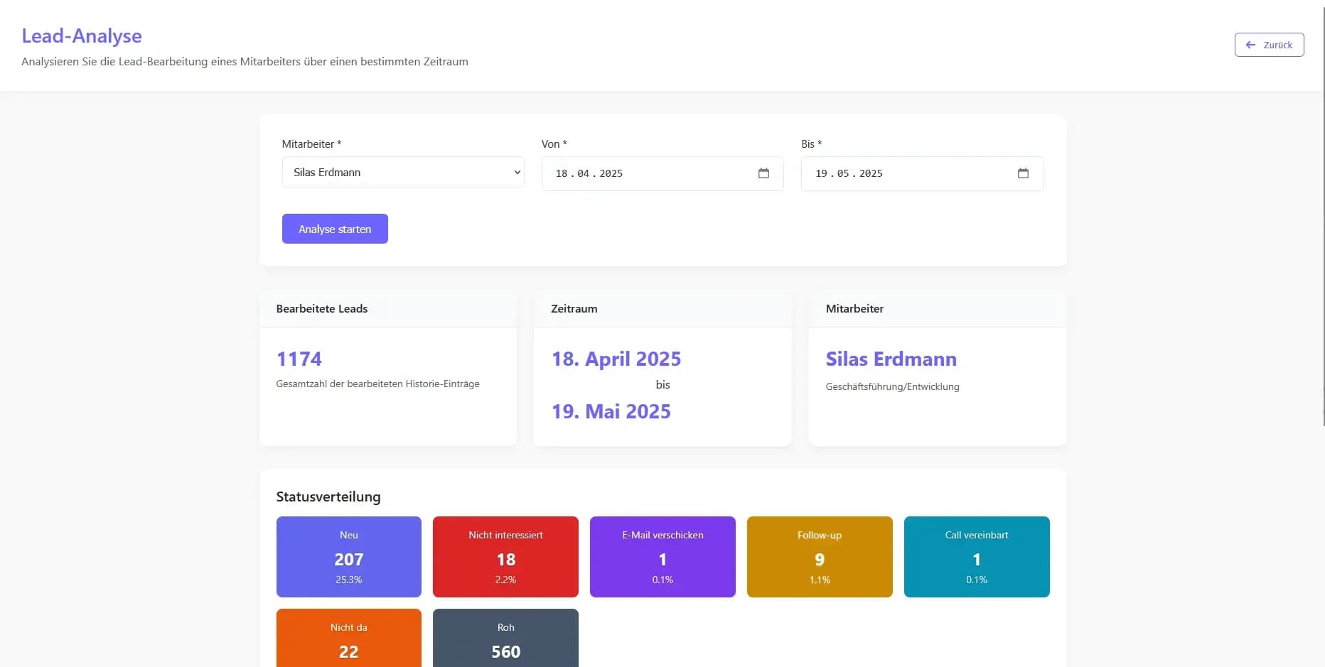 Webling-App CRM Dashboard - Individuelle Webentwicklung für Lead-Management